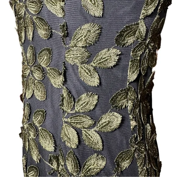 W by Worth Black And Green Embroidered Leaf Lace Shift Midi Dress SZ 0 - Picture 8 of 10